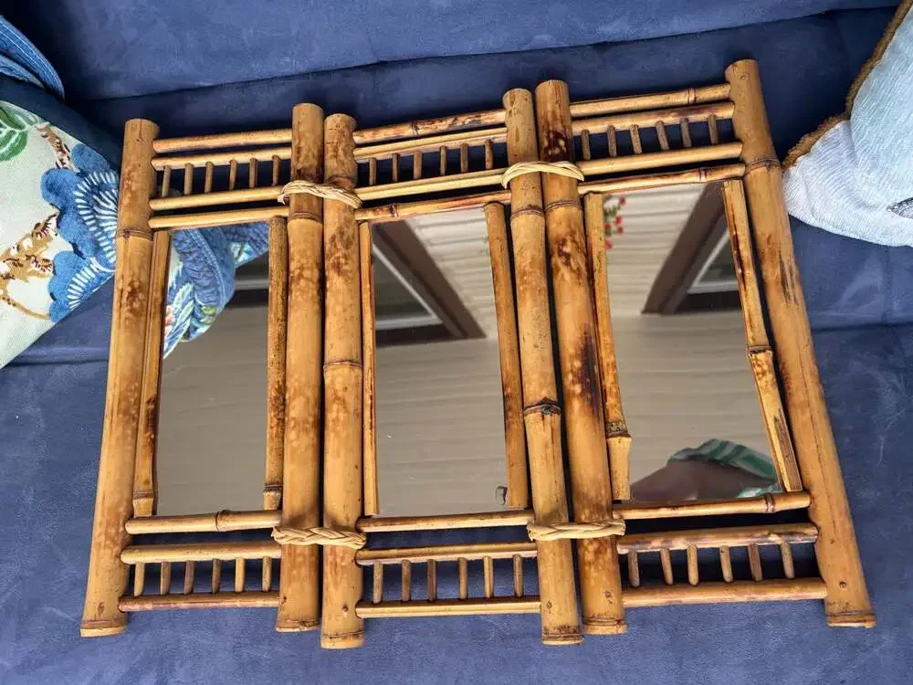 Vintage Cob & Dru Table Top Bamboo Trifold Mirror